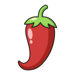 Red chili pepper cartoon icon with green stem isolated on white background