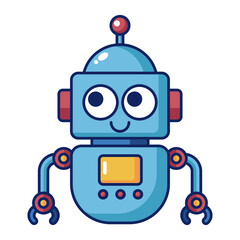 Cute robot cartoon icon with antenna and round eyes isolated on white background