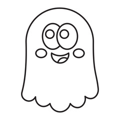 Smiling ghost cartoon outline for coloring page isolated on white background.