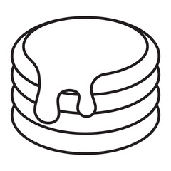 Pancake stack with syrup outline drawing for coloring page isolated on white background