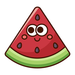 Cute cartoon watermelon slice with smiling face isolated on white background
