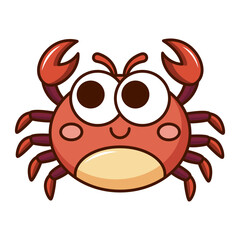 Cute smiling crab cartoon icon with big eyes isolated on white background