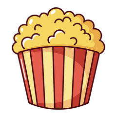 Cartoon popcorn bucket with red and yellow stripes isolated on white background