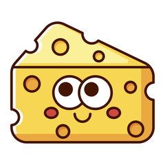 Cute smiling cheese cartoon icon with holes isolated on white background