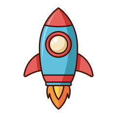 Colorful cartoon rocket icon launching to space isolated on white background