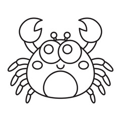 Cute crab cartoon outline icon isolated on white background