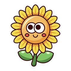 Cute smiling sunflower cartoon icon isolated on white background