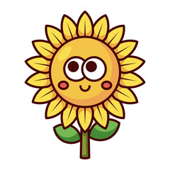 Cute smiling sunflower cartoon icon isolated on white background
