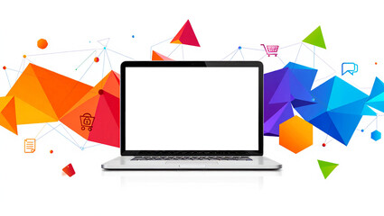 A starry vector illustration of a laptop screen symbolizing online business communication and technology