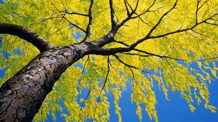 Vibrant Yellow Tree Leaves Against a Clear Blue Sky