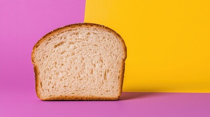 Wheat Bread Slice on Vibrant Purple and Yellow Background