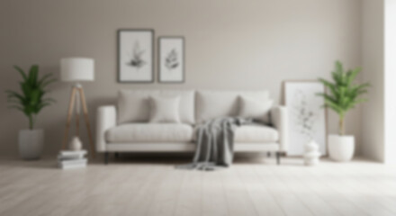 Naklejka premium Blurry or Blurred Background Image Of Modern Minimalist Living Room For Green Screen Background 06