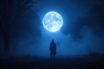 Ethereal Glow Illuminates Shadowy Figures in Midnight Blue Night  Perfect for Fantasy, Mystical, or Dark Themed Projects,  Evoking Mystery and Magic