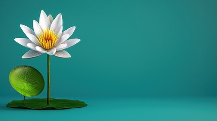 White Water Lily on Teal Background Low Poly 3D Render