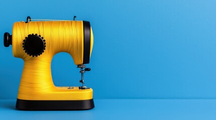 Yellow Sewing Machine on Blue Background