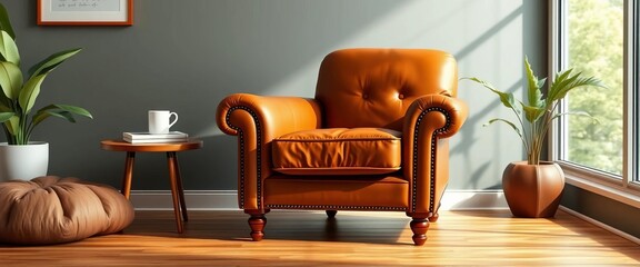 Comfortable leather armchair, part of a home furniture set  Classic design, vector illustration, relax, comfortable
