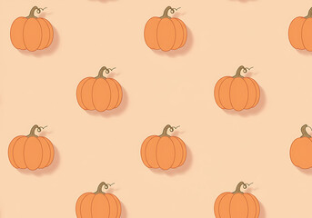 Cute Cartoon Pumpkin Pattern on Pastel Background.