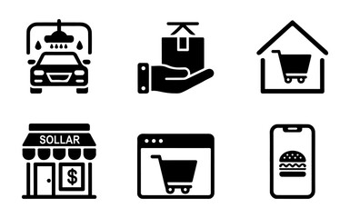 Shopping and Service Icons Set Silhouettes.