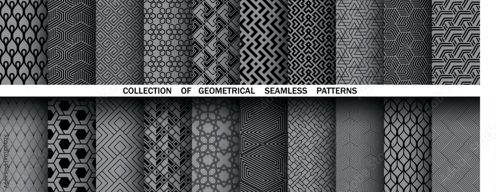 Aufkleber Geometric set of seamless black and gray patterns. Simple vector graphics