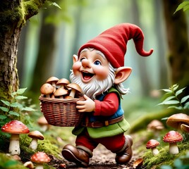 gnome picking mushrooms