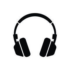 Simple Black Headphones Icon on White Background for Music and Audio