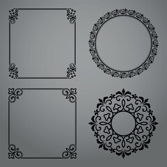 Set of decorative frames Elegant vector element for design in Eastern style, place for text. Floral black and gray borders. Lace illustration for invitations and greeting cards