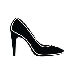 Elegant Black High Heel Shoe Silhouette with White Outline on White Background