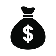 Black Money Bag Icon with Dollar Sign