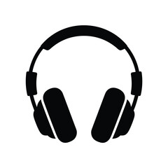 Black Headphones Icon for Music Audio and Entertainment on White Background