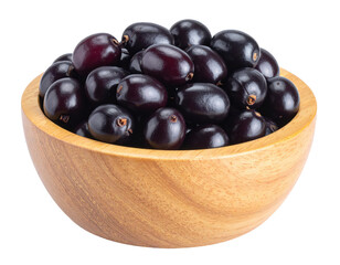 jamun fruit PNG on wooden bowl on white background 