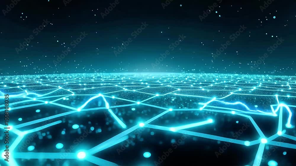 Poster futuristic network map visualization in teal