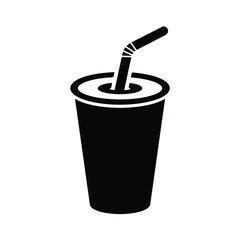 Black and White Icon of a Disposable Cup with Straw