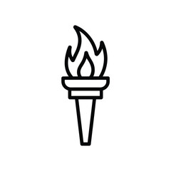 Simple Torch Icon with Flame in Black Outline on White Background