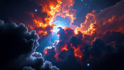 Fototapeta premium Majestic Clouds with Glowing Lightning Effects