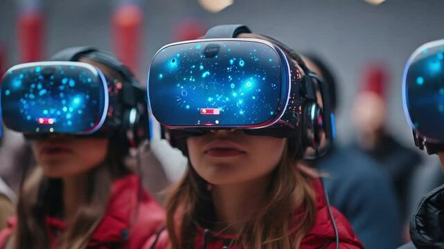 Crowd Experiencing Virtual Reality Headsets with Immersive Digital Content in the Future