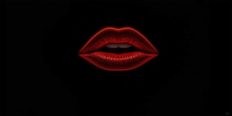 neon outline wine red lips with lipstick on black background.