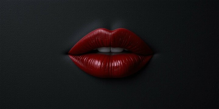 neon outline wine red lips with lipstick on black background.