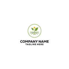 The logo depicts a plant with roots, leaves, and a sun-like circle on top, surrounded by two circles. This logo is often used to represent concepts such as growth, sustainability, nature, agriculture,