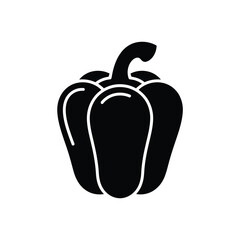 Black Silhouette of a Bell Pepper Vegetable on a White Background