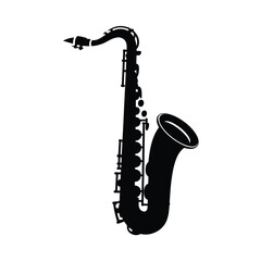 Naklejka premium Black silhouette of a saxophone isolated on a white background
