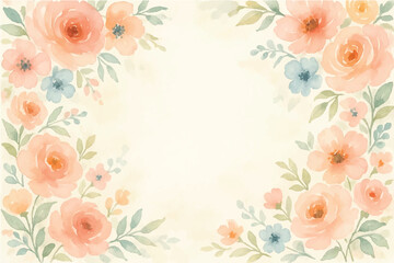 Vintage floral background with romantic pink roses, elegant frame, and decorative hearts for a wedding or Valentine's Day card design