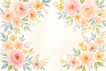 Vintage floral background with romantic pink roses, elegant frame, and decorative hearts for a wedding or Valentine's Day card design