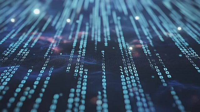 Abstract binary code stream downward on a dark background illustration