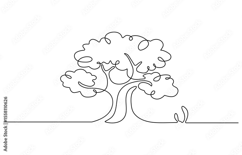 Poster abstract tree in continuous line art drawing style. minimalist black linear sketch isolated on white