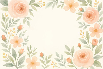 Vintage floral background with romantic pink roses, elegant frame, and decorative hearts for a wedding or Valentine's Day card design