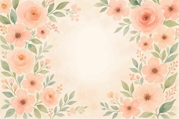 Vintage floral background with romantic pink roses, elegant frame, and decorative hearts for a wedding or Valentine's Day card design