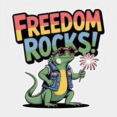 Fototapeta premium 4th July Celebration Illustration of a Cool Iguana Pet Standing on Two Legs in a Festive Environment