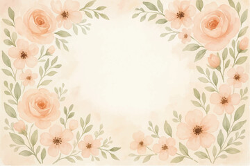 Vintage floral background with romantic pink roses, elegant frame, and decorative hearts for a wedding or Valentine's Day card design