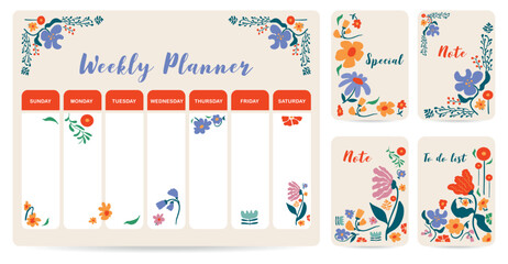 cute weekly planner background with flower.Vector illustration for kid and baby.Editable element