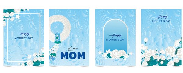Set of mother’s day card with Jasmine flower oval and curve frame for A4 vertical design